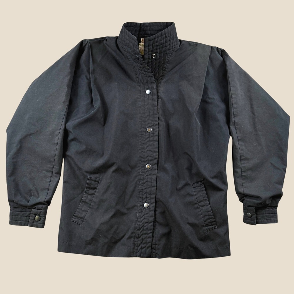 Vintage Townhouse Jacket Women 8 Black Quilted Collar Snap Chore Barn Retro 80s